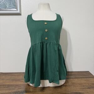 SHEIN Green Sleeveless Button Front Peplum Top Size M
